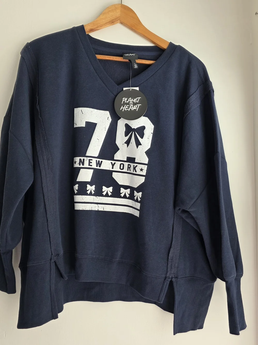 Navy V-Neck Graphic Sweater - New York Print NWT.